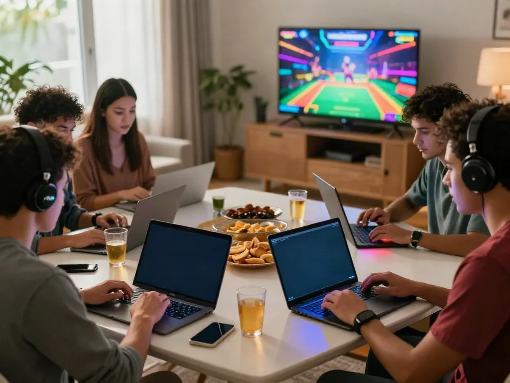 Friends enjoying a gaming night with https://1da88.it.com/ in a stylish living room.
