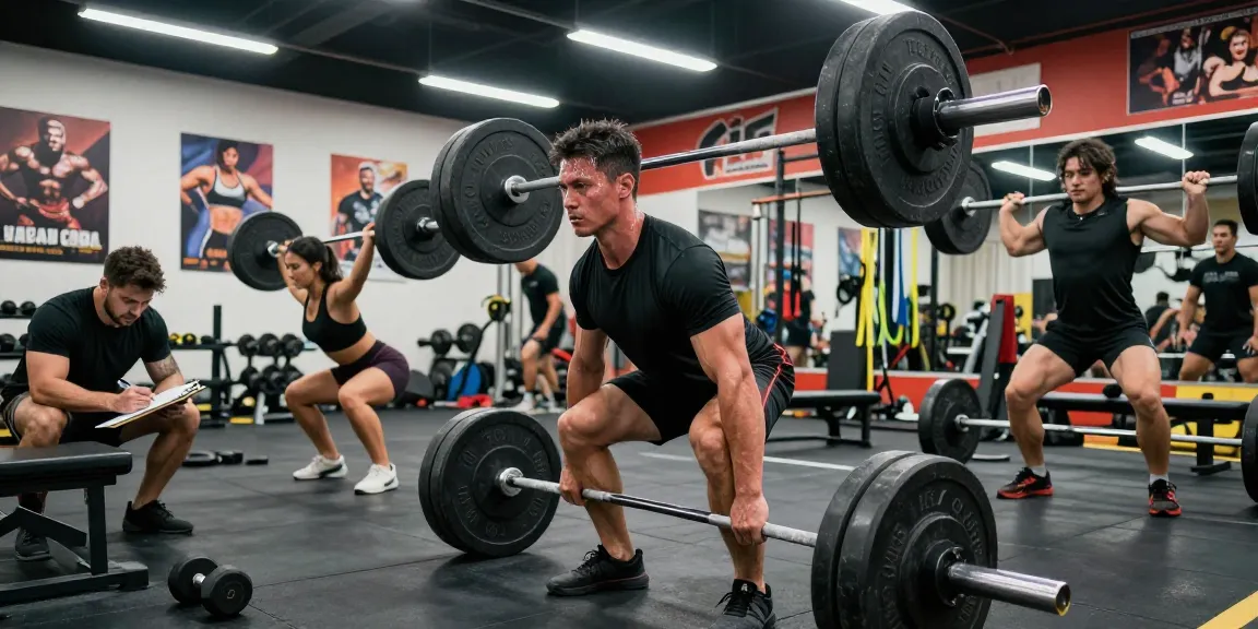 Steroidshop: Bodybuilder beim Gewichtheben im Fitnessstudio mit intensiver Athmosphäre