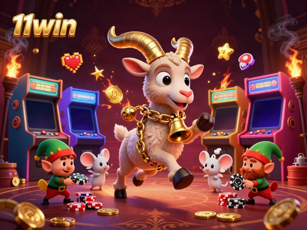 Experience the vibrant thrills of 11win's casino world with a festive Krampus goat and playful characters.