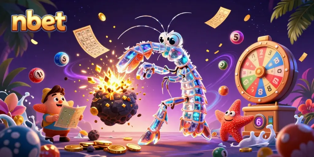Engage in exhilarating gameplay with nbet's vibrant 3D scene featuring lottery elements and dynamic characters.