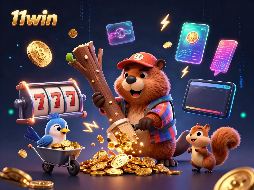 Experience the excitement of 11win as our cartoon beaver collects golden coins from the jackpot tree.