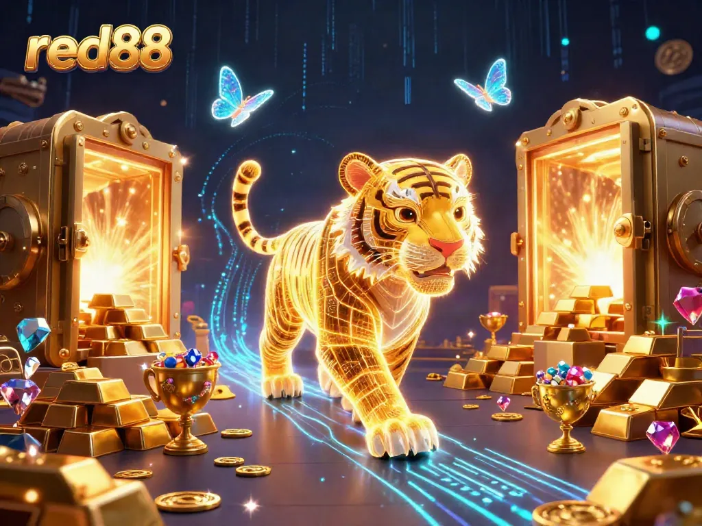 Experience thrilling gameplay at red88 with vibrant casino elements and golden treasures.